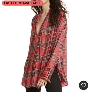Free People red sparkle holiday plaid Blouse